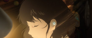 Still image from 'Belle' featuring Suzu wearing tech from 'U' in her ear.